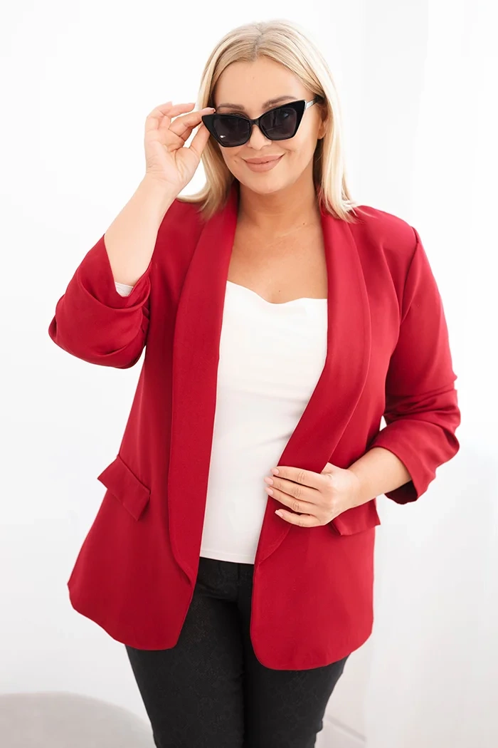 Kesi Włoski Plus Size women&#039;s blazer without fastening with lining XL/2XL burgundy