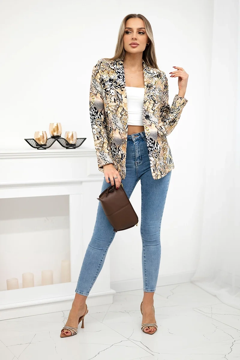 Turecki Printed cotton jacket with a button beige