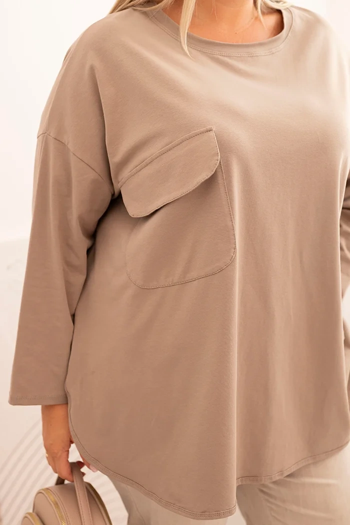 Kesi Włoski Dámska blúzka Plus Size s bavlnou, s vreckom a s vyhrnutým rukávom fango