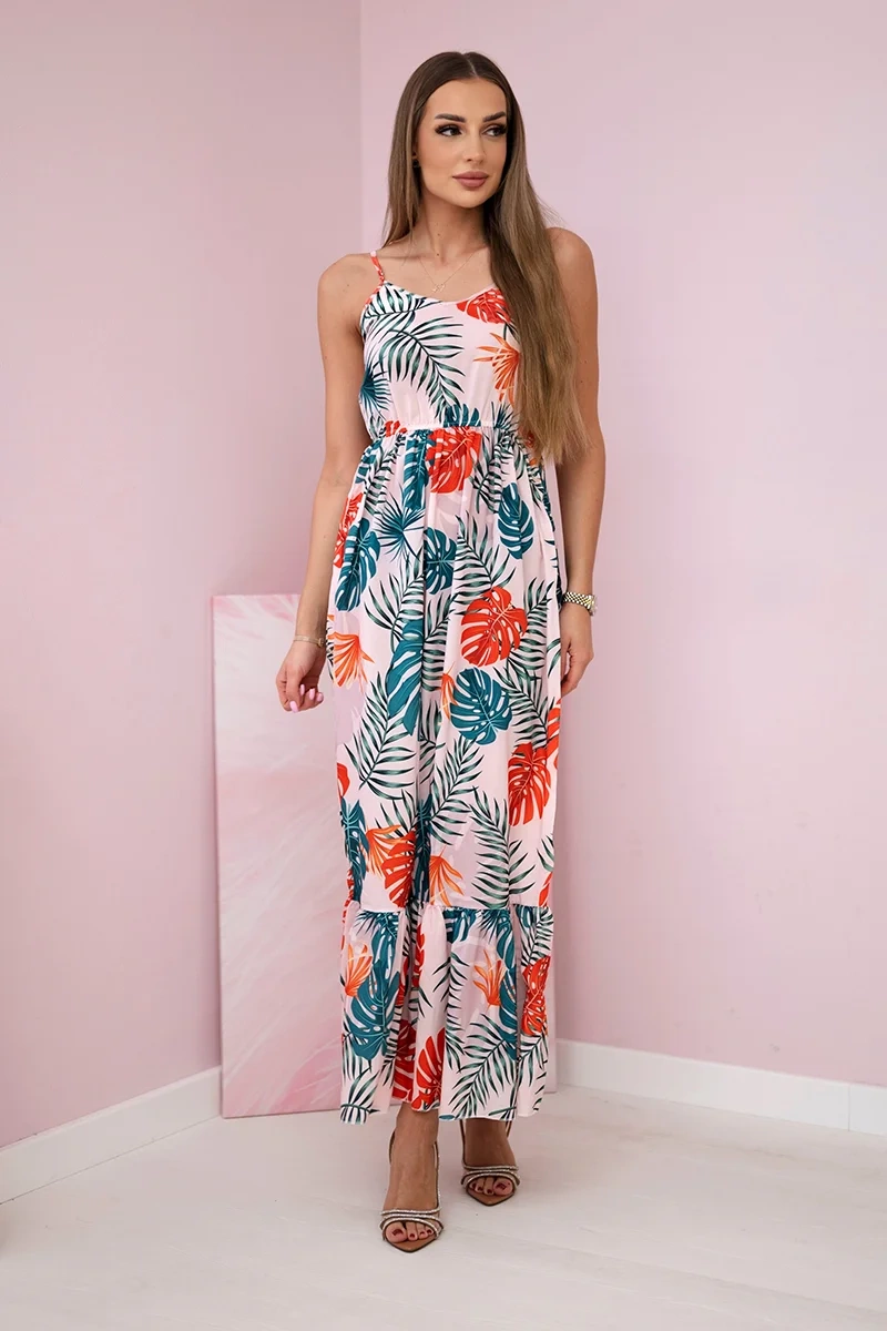 Dress with leaf motif powder pink