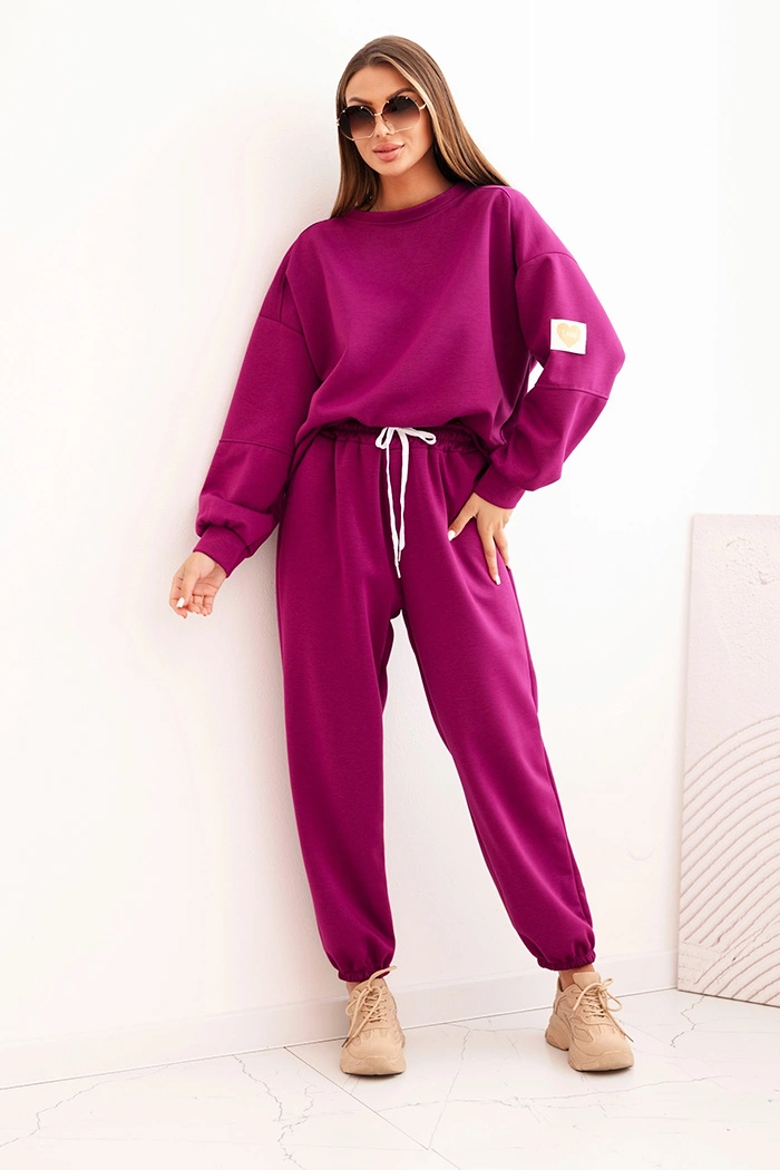 Kesi Włoski Women&#039;s set with a loose sweatshirt and pants with the word LOVE dark purple