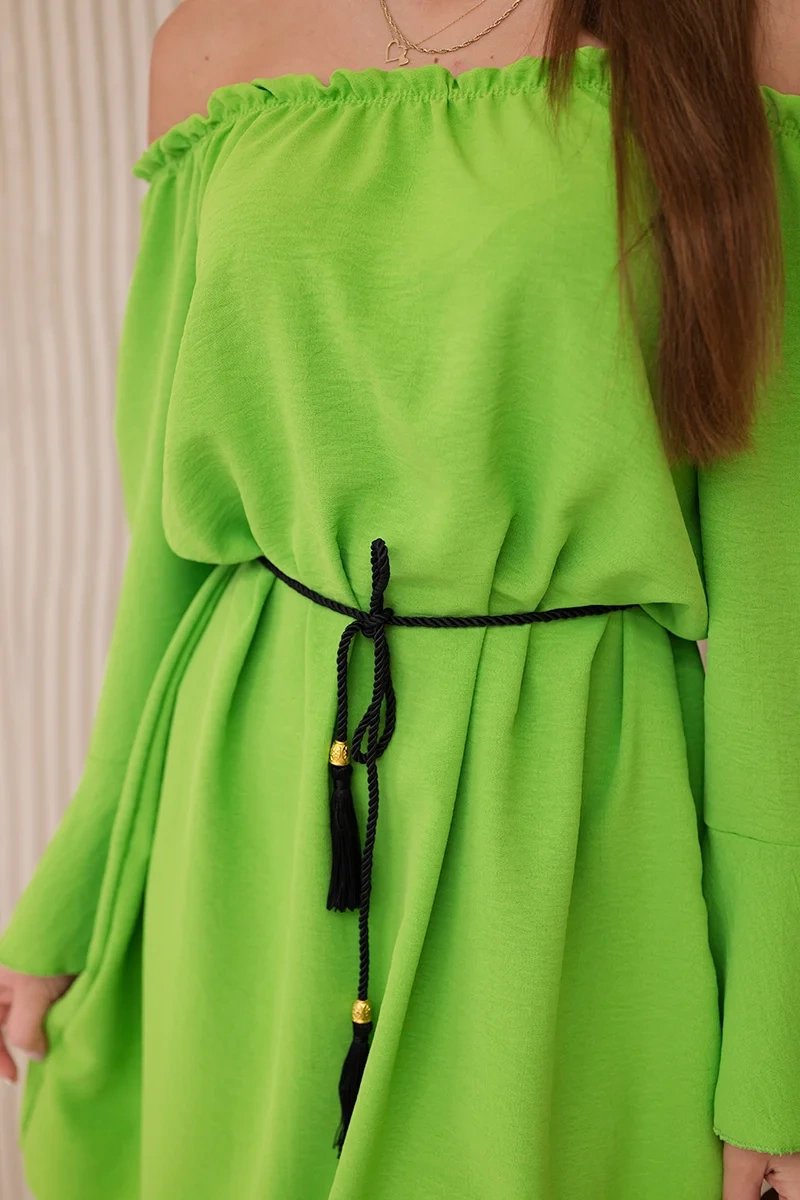 Dress with a drawstring at the waist in light green colour