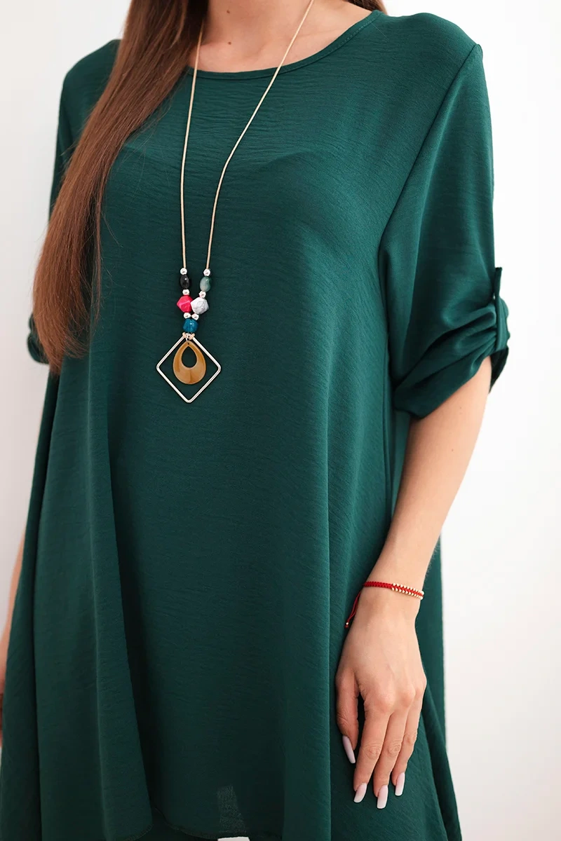 Women's set blouse with pendant + trousers - dark green