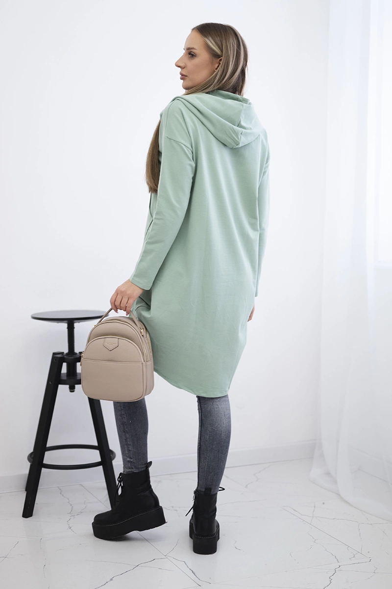 Sweatshirt with a long back and a hood in dark mint