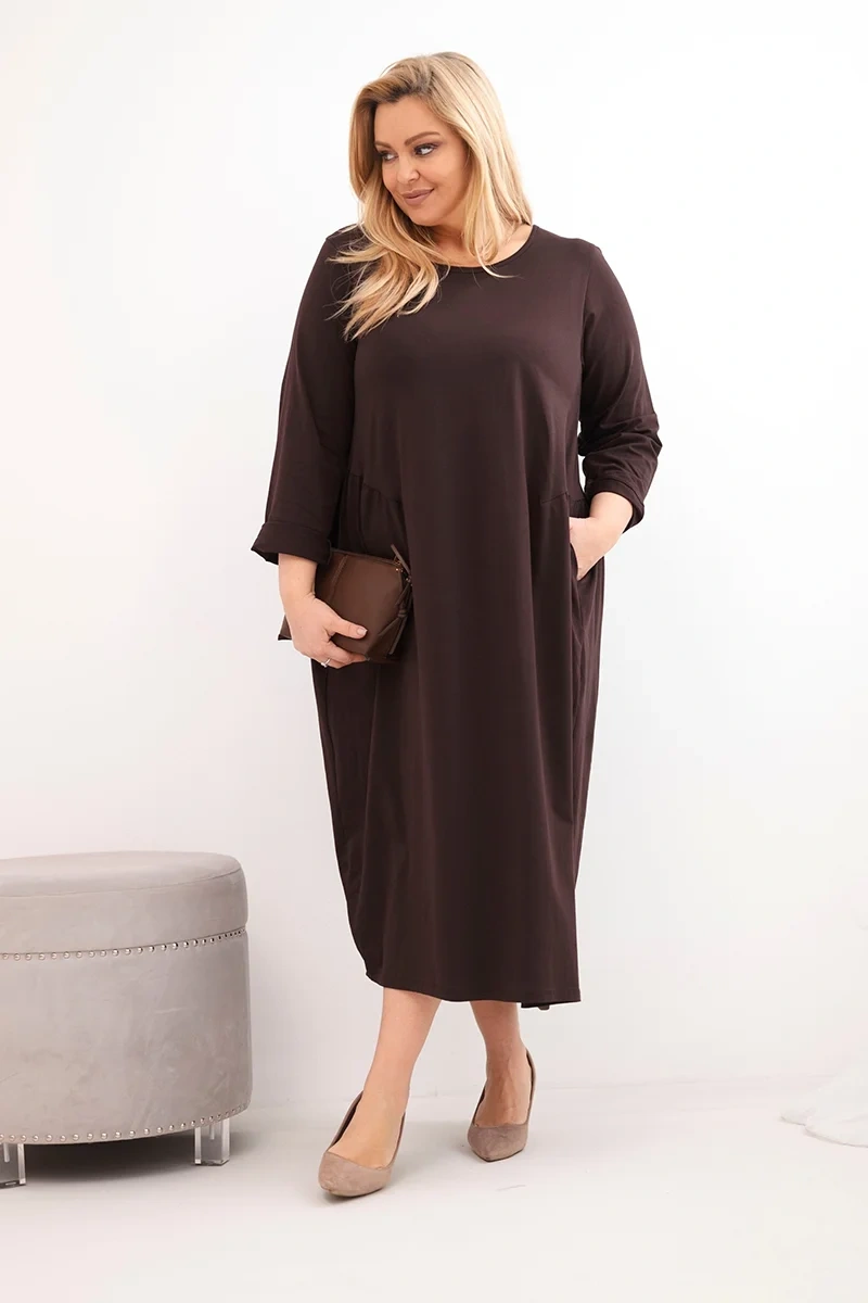 Plus size dámske šaty s dlhými rukávmi