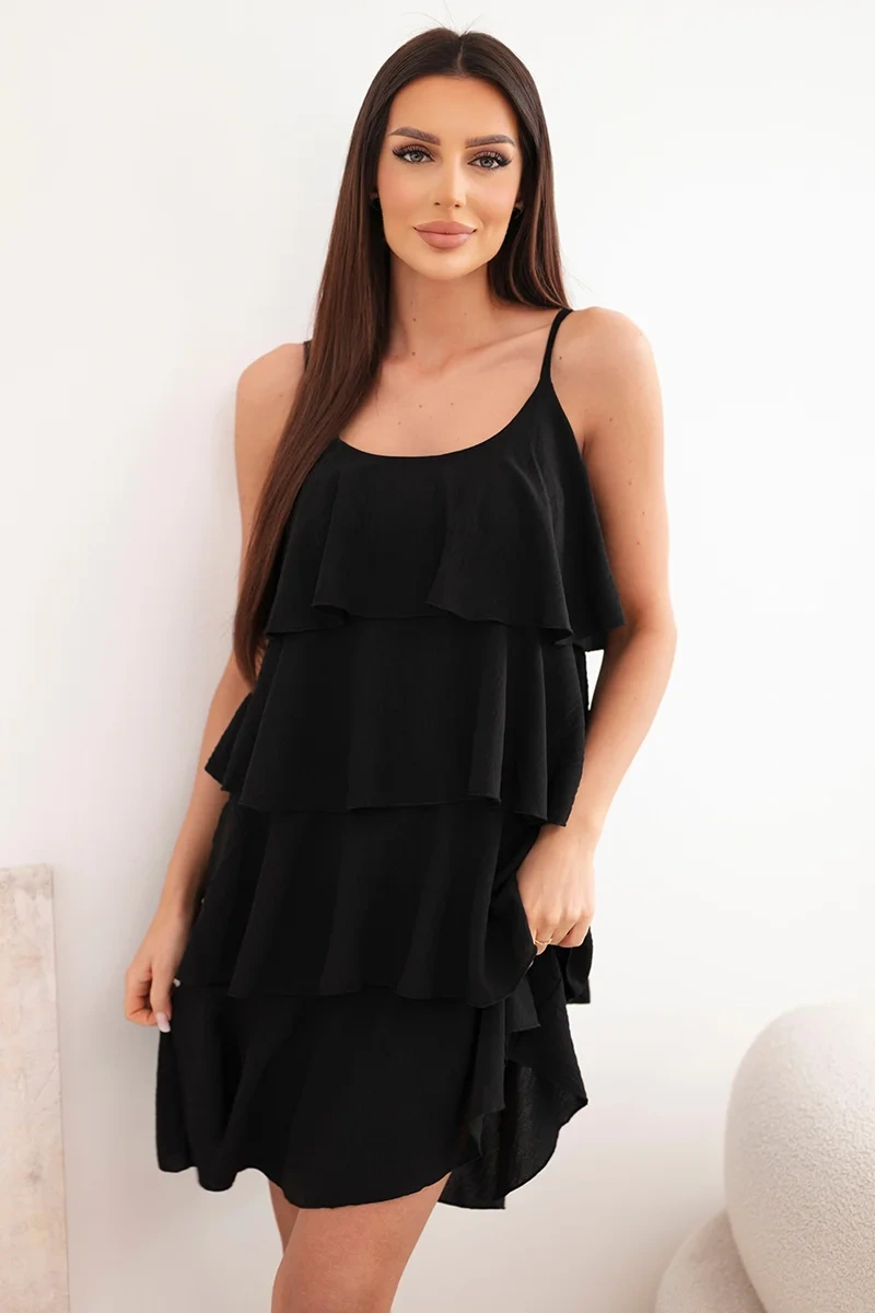 Dámské mini šaty na ramínka s volány černé