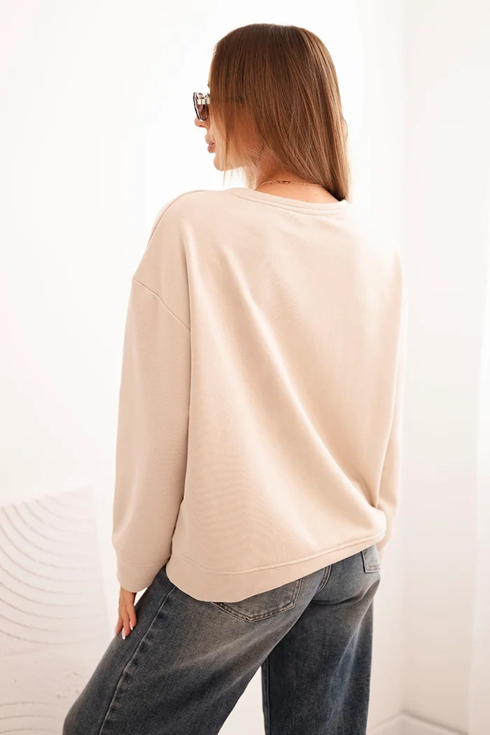 Kesi Włoski Women's cotton sweatshirt with a cat print and text beige
