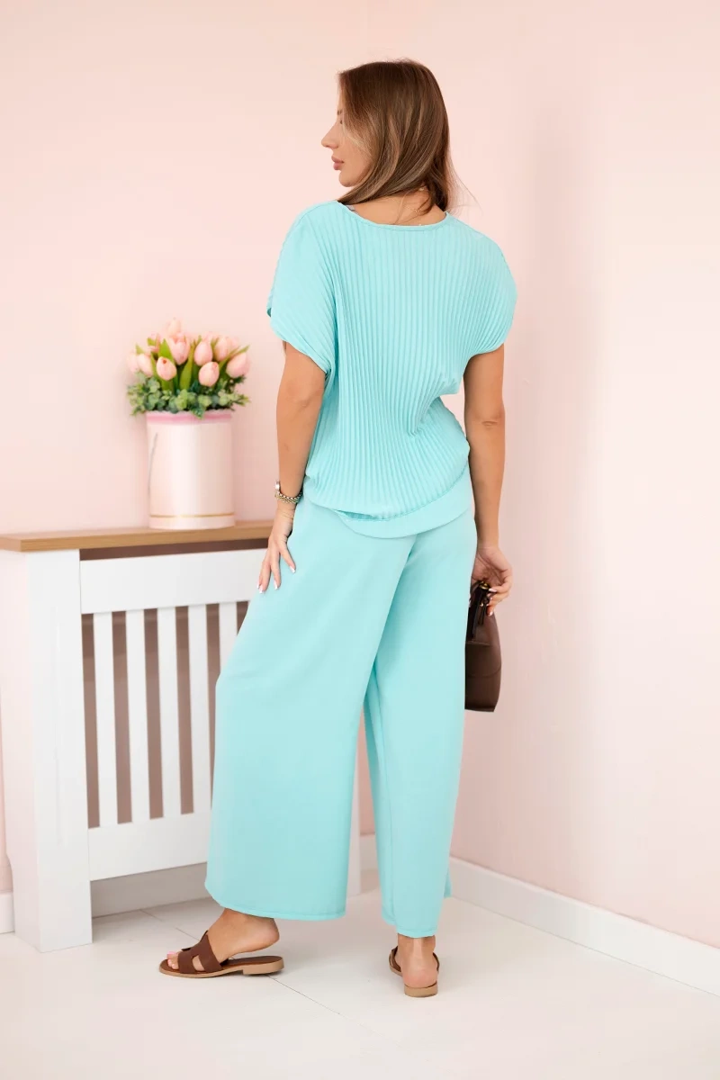 Kesi Włoski Viscose set pleated blouse + trousers mint