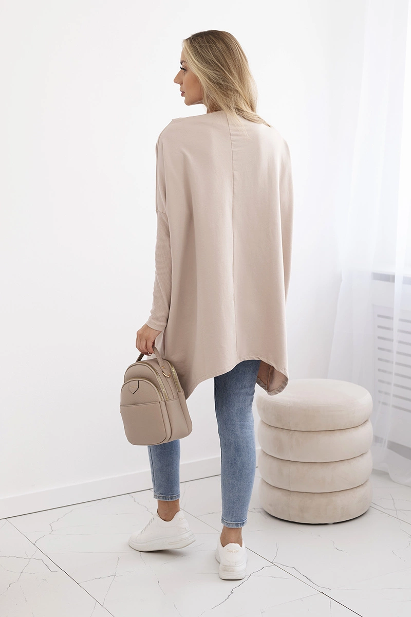 Oversized sweatshirt with asymmetrical sides in beige color