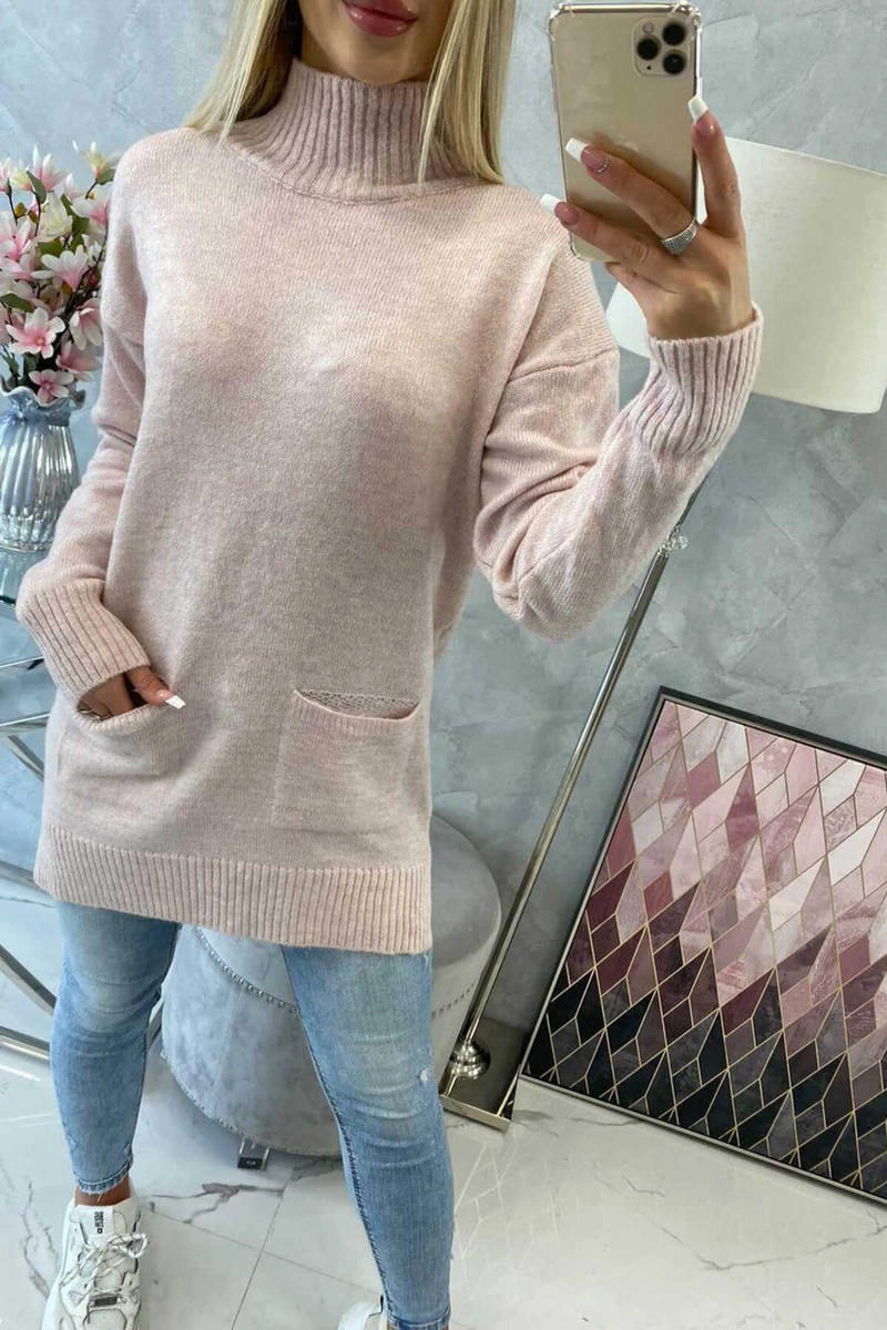 Kesi Sweater with stand-up collar light powdered pink