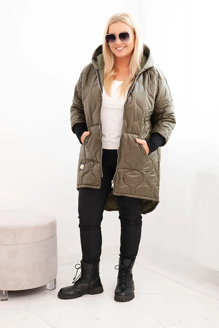 Kesi Włoski Women's Plus Size quilted jacket with a hood khaki
