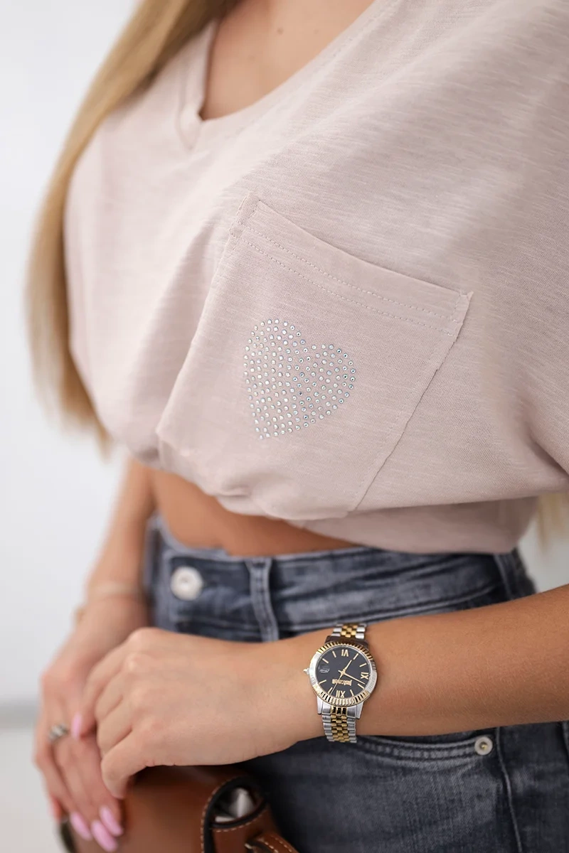 Cotton blouse with pocket beige