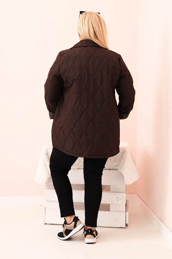 Kesi Włoski Plus Size women's quilted jacket with collar and button brown