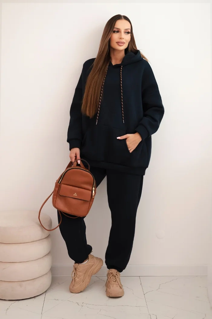 Kesi Włoski Women's warm cotton tracksuit with a hood navy blue