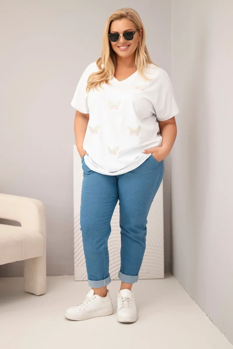 Dámska plus size blúzka s motýlikmi biela