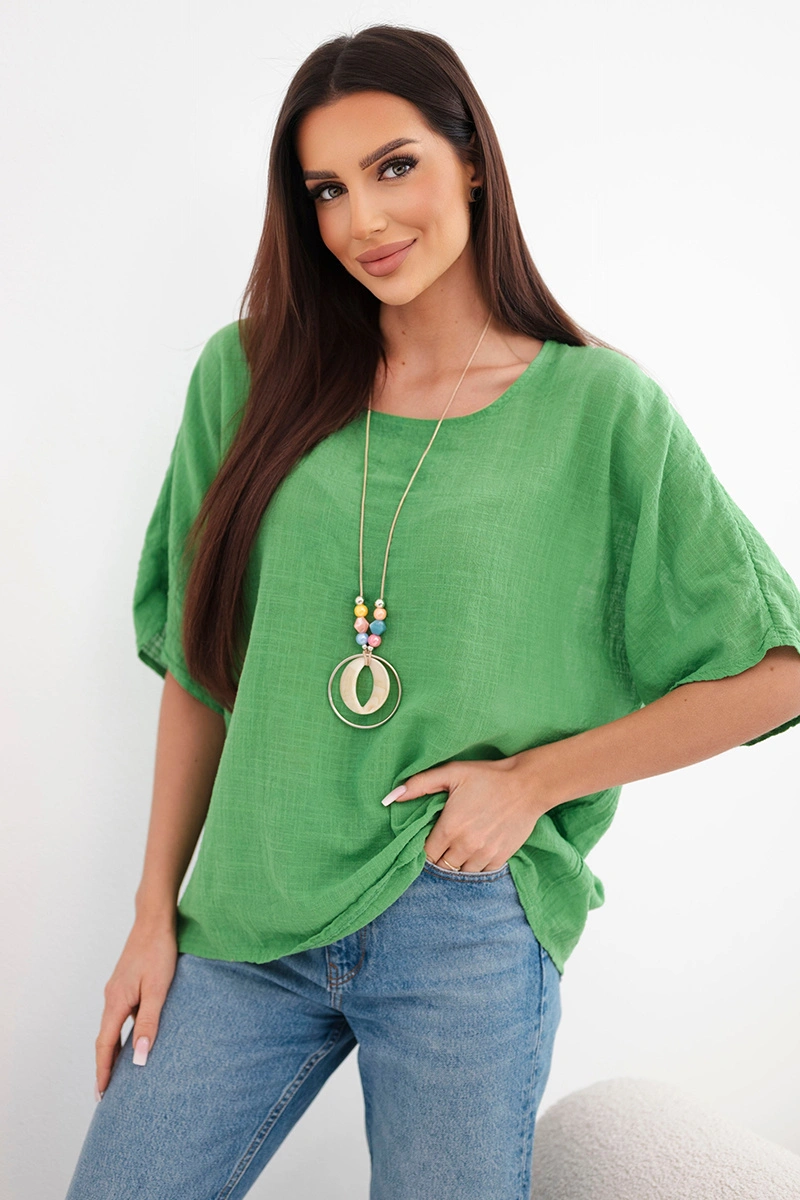 Дамска памучна блуза с къс ръкав