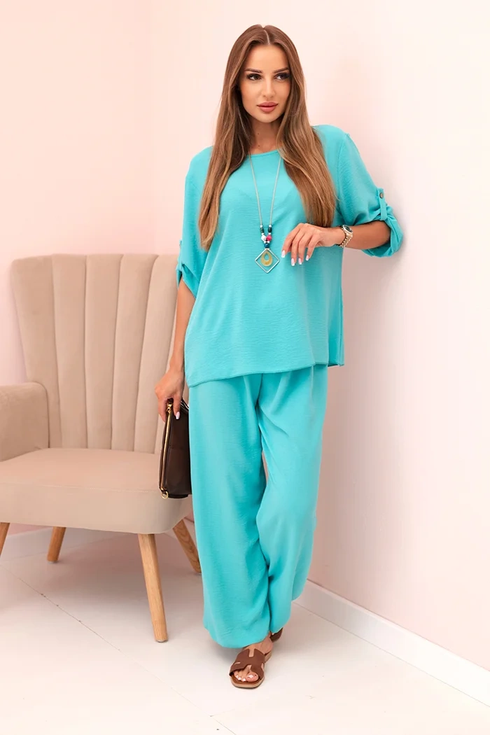 Kesi Włoski Women's set with a blouse with a necklace and wide pants mint