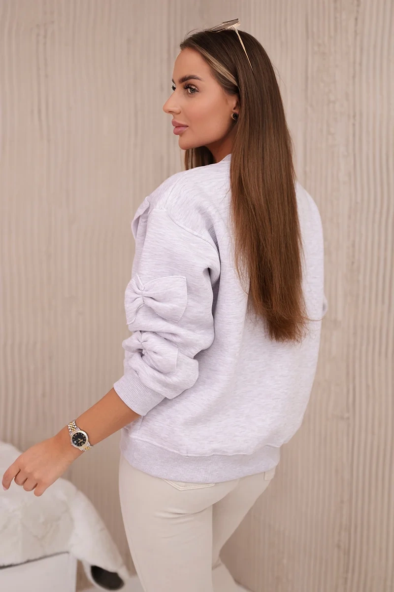 Insulated cotton sweatshirt with decorative bows, beige melange
