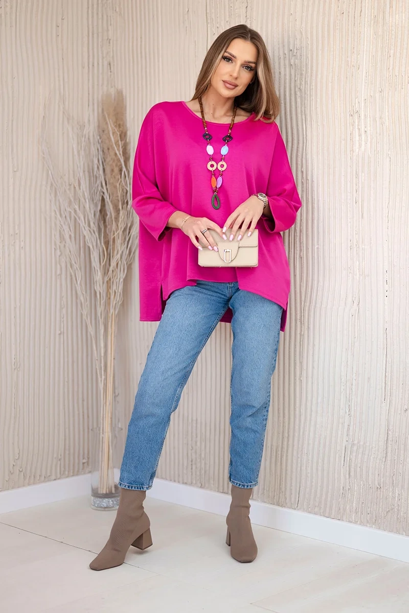 Kesi Włoski Oversize blouse with necklace buttery fabric fuchsia