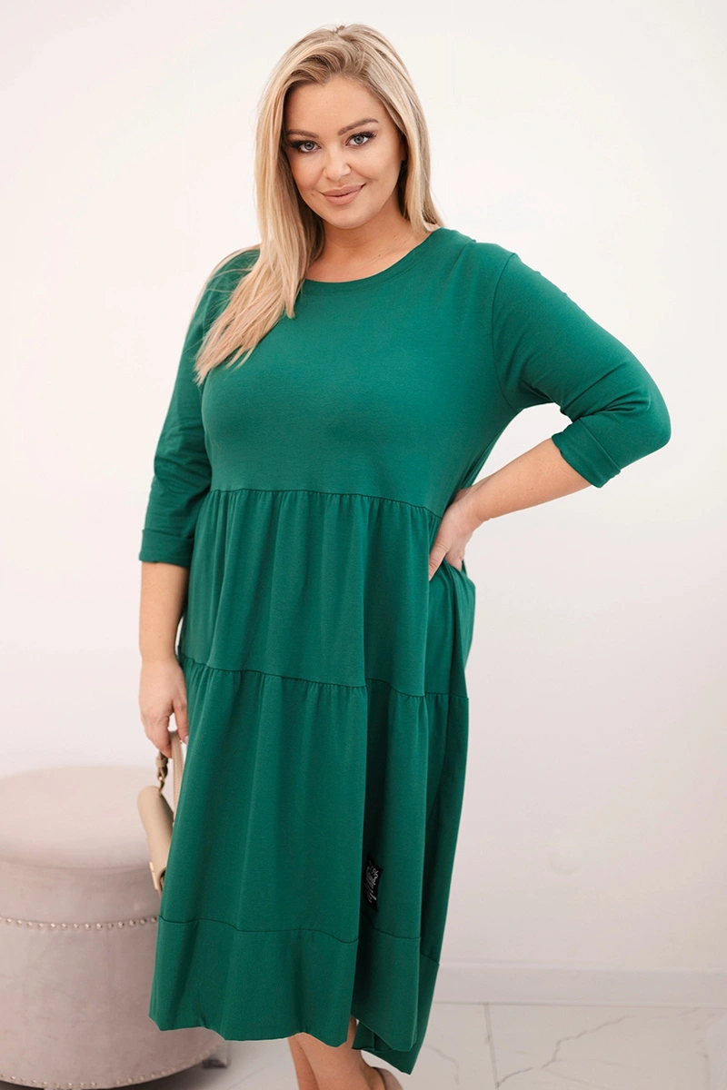 Plus Size dámske šaty s volánmi, zelené