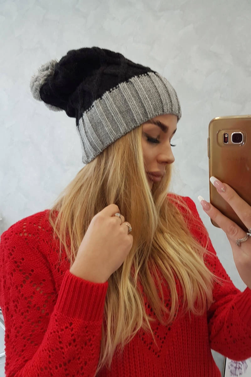 marka niezdefiniowana Čapica s fleece Milano K203 čierna+šedá