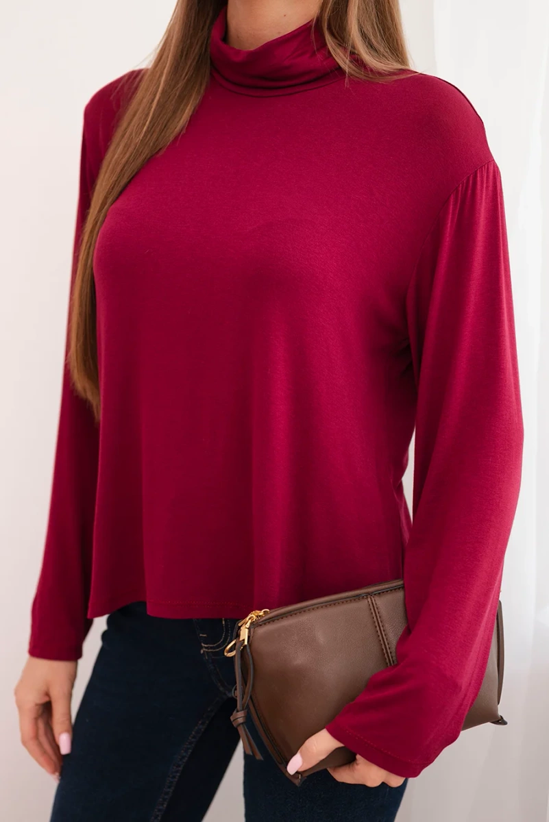 Kesi Włoski Women's viscose blouse with a turtleneck and long sleeves plum