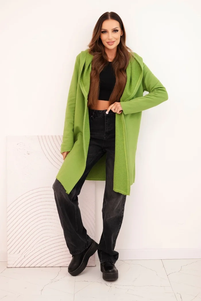 Kesi Women's cotton hoodie with an elongated front olive