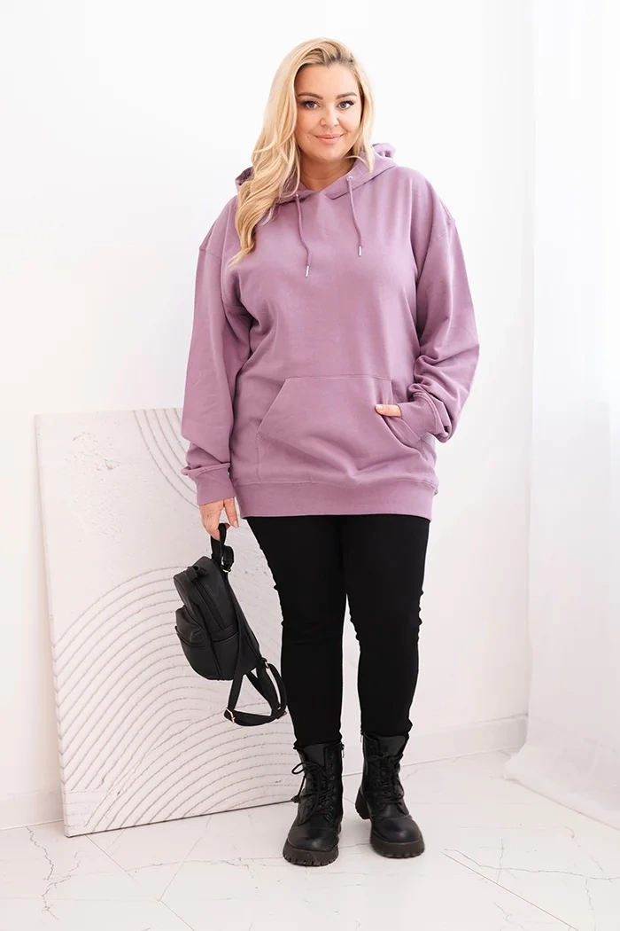 Kesi Włoski Women's plus size looped cotton hoodie with kangaroo pocket dark pink