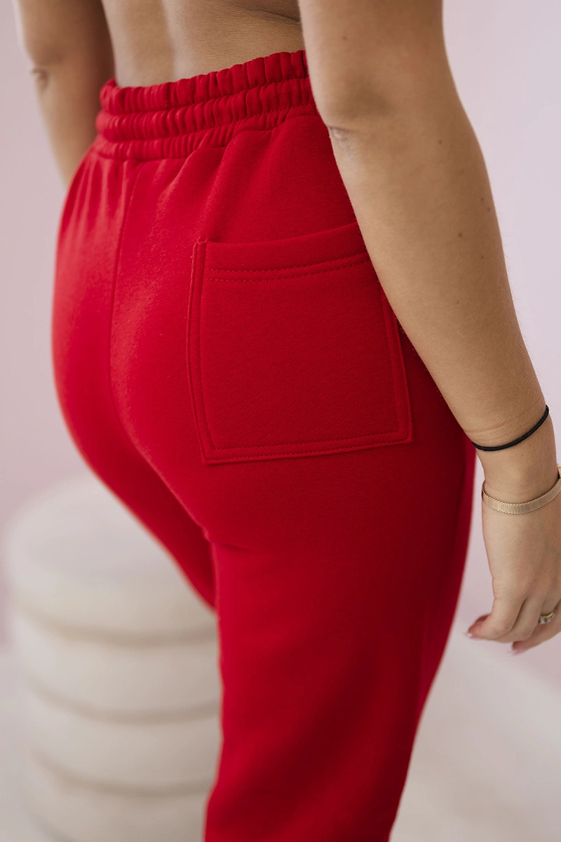 Insulated cotton set, sweatshirt with embroidery + red trousers