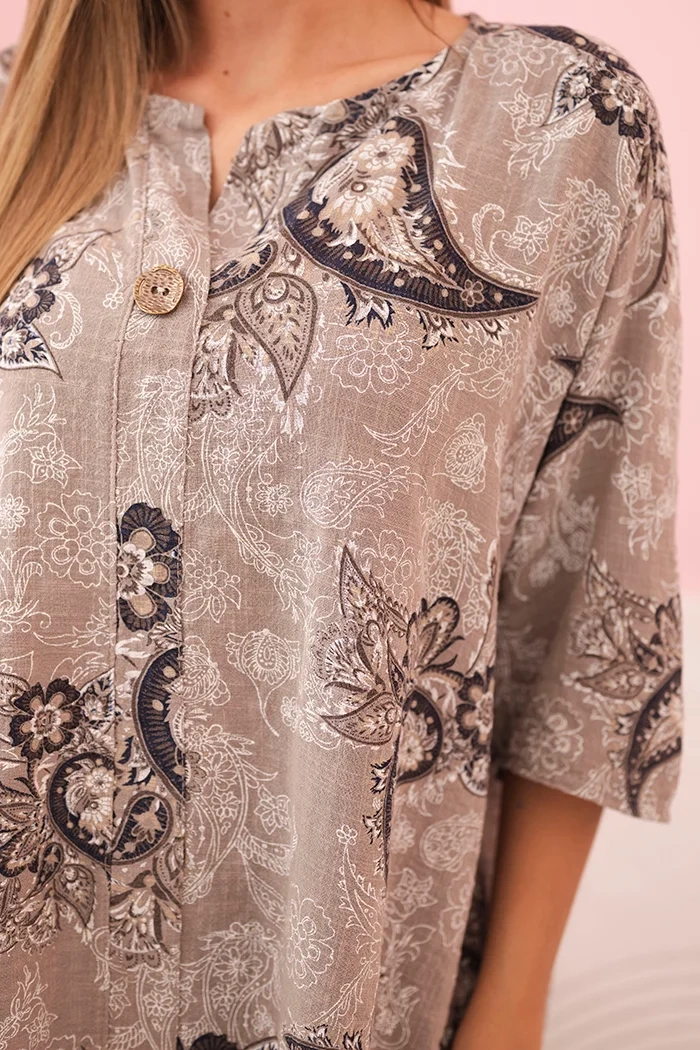Kesi Włoski Women's cotton blouse with rolled sleeves and paisley pattern fango