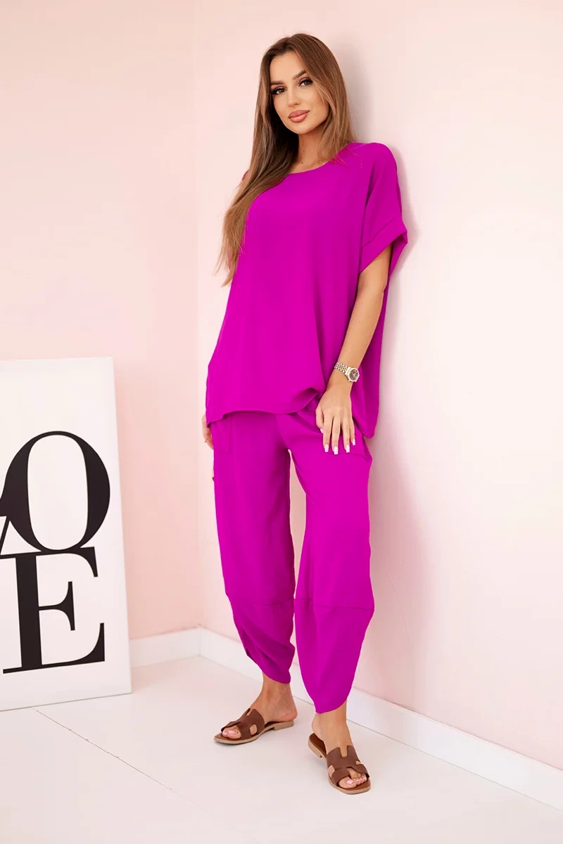 Kesi Włoski Viscose blouse + pants set dark purple