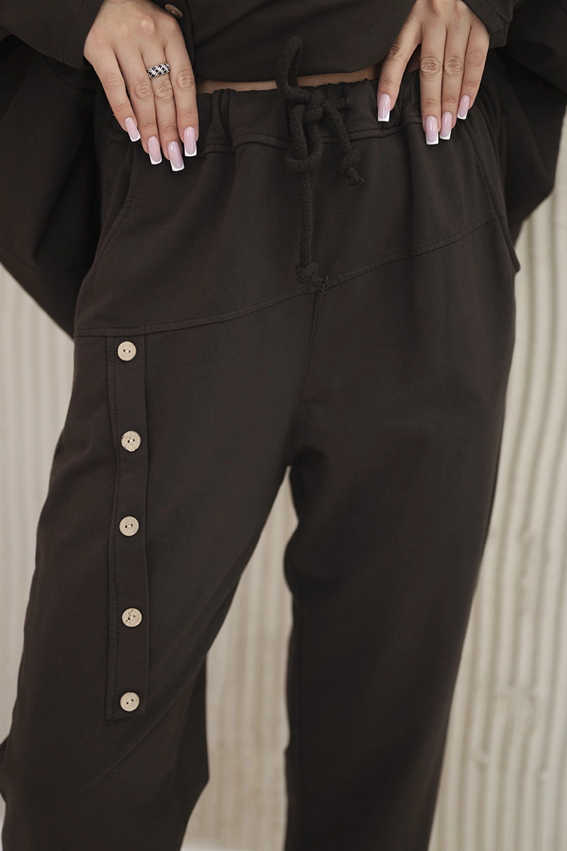 Włoski Oversize cotton set sweatshirt + pants brown