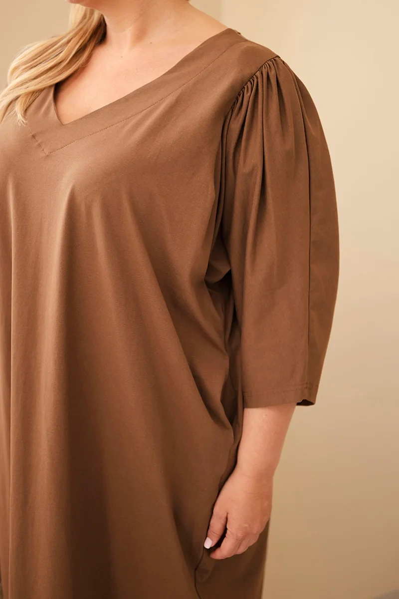 Kesi Plus Size Šaty s Vreckami Camel