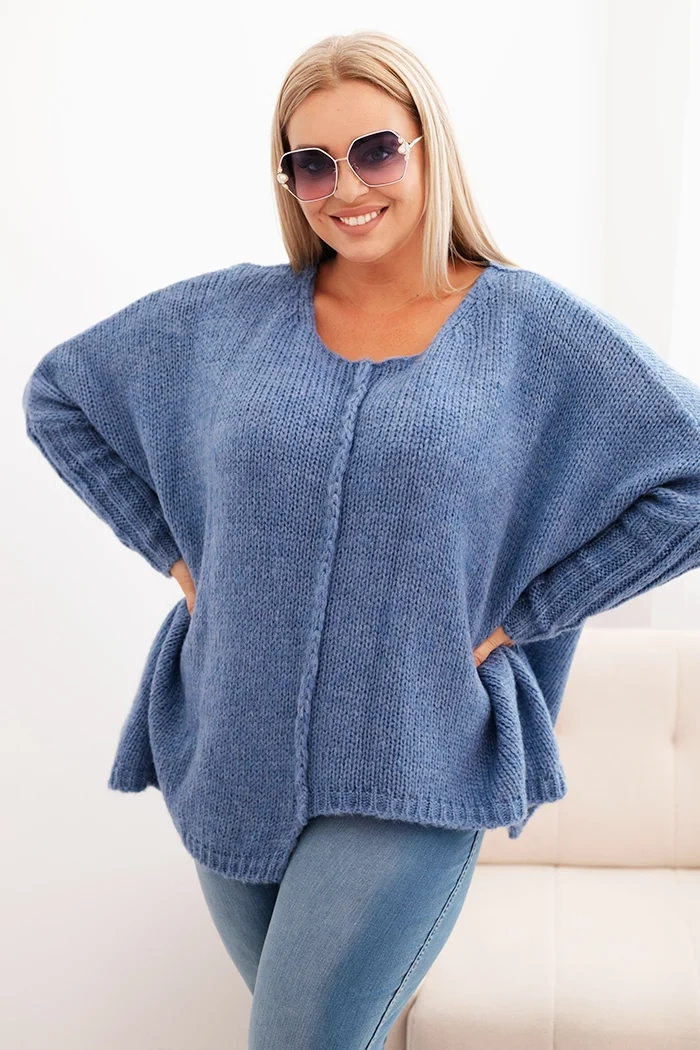Kesi Włoski Plus Size women&#039;s sweater with acrylic in a loose fit and 3/4 sleeves denim