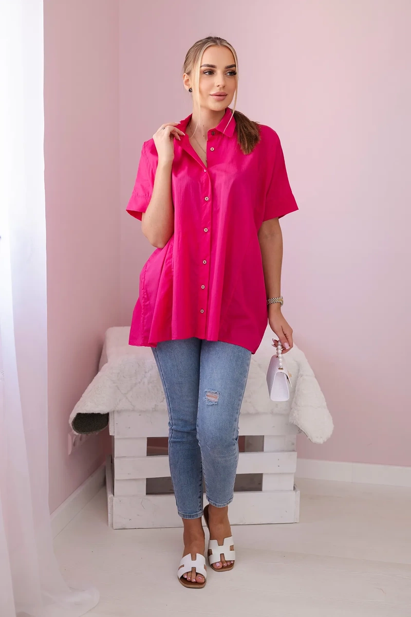 Cotton fuchsia shirt with short sleeves