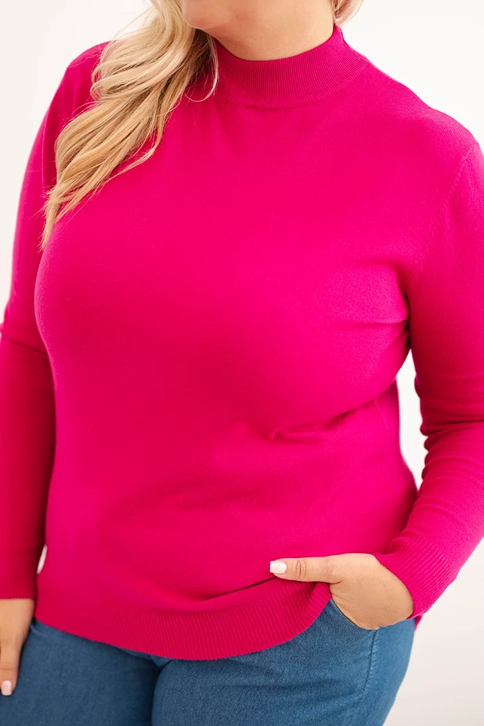 Kesi Włoski Plus Size women's sweater made of viscose with a turtleneck fuchsia