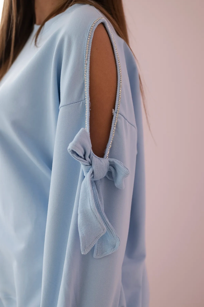 Set of sweatshirts with bow on the sleeves and leggings blue