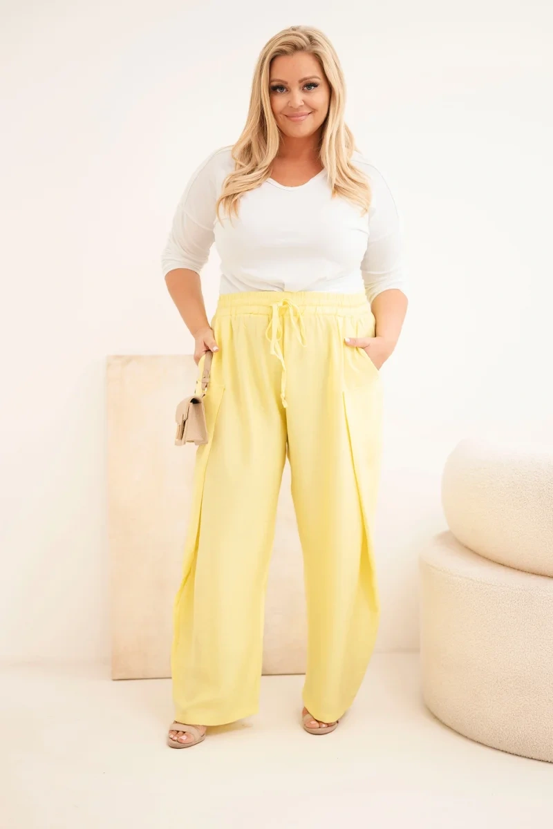 Plus size nohavice Kesi so širokou nohavicou žlté