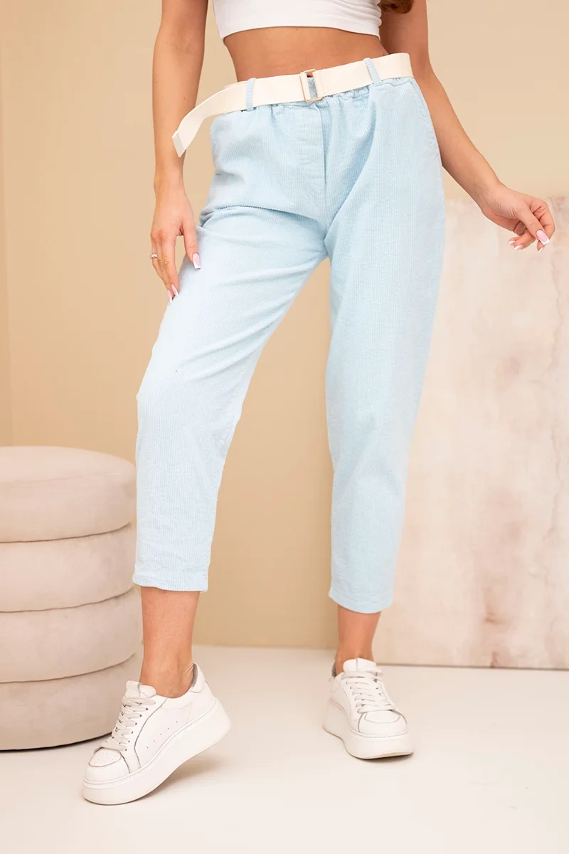 Kesi dámské manšestrové kalhoty s páskem modré