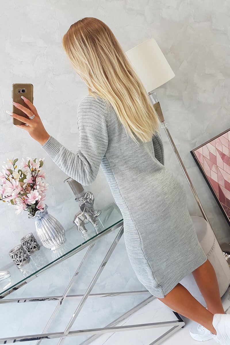 Striped sweater dress in gray color