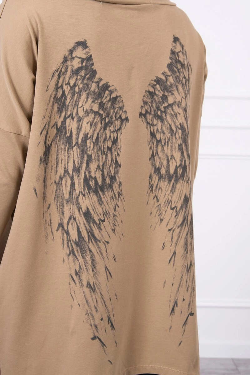Kesi Sweatshirt with a print of wings camel