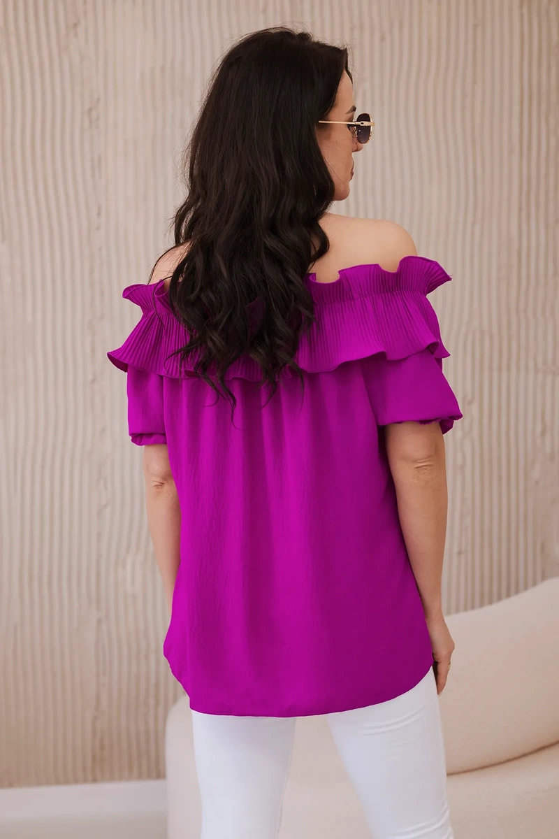 Spanish blouse with decorative ruffle dark purple