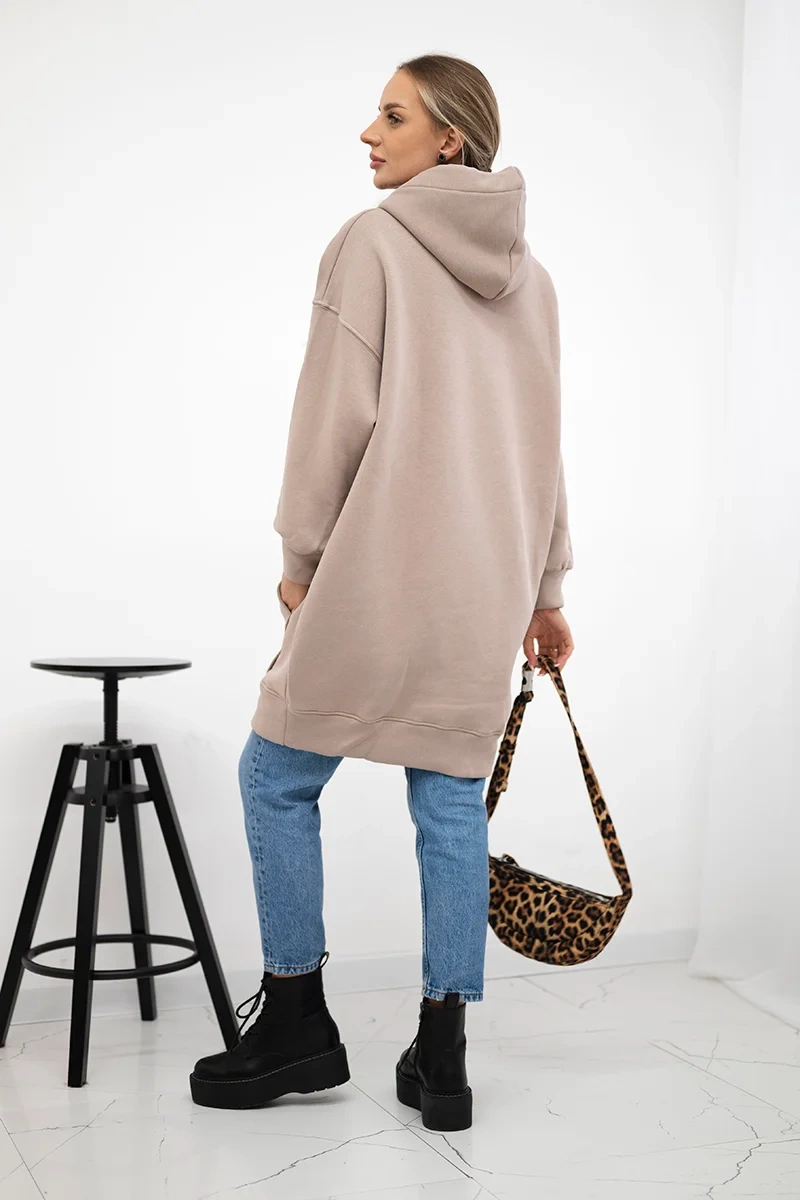Insulated sweatshirt with embroidered oversize inscription dark beige