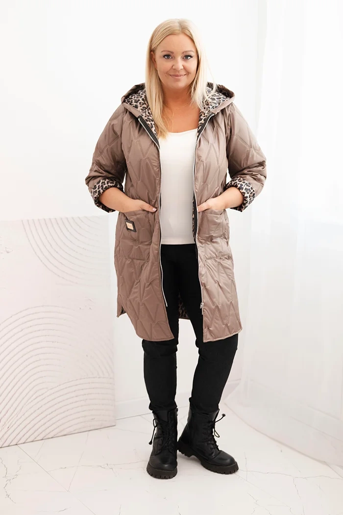 Kesi Włoski Plus Size women's quilted jacket with a leopard print lining and a hood fango