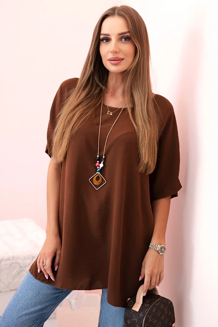 Kesi Włoski Oversized halenka s přívěskem čokoláda