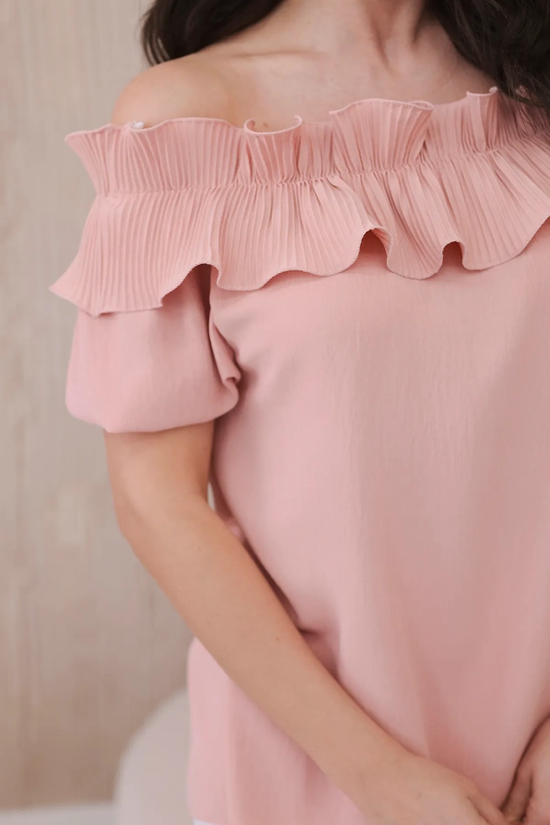 Spanish blouse with decorative ruffle powder pink