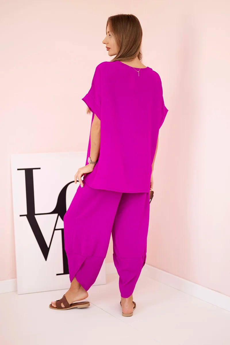 Kesi Włoski Viscose blouse + pants set dark purple