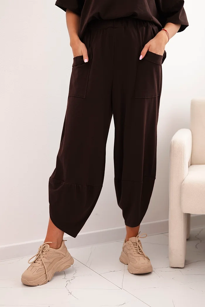 Kesi Włoski Cotton set blouse + trousers brown