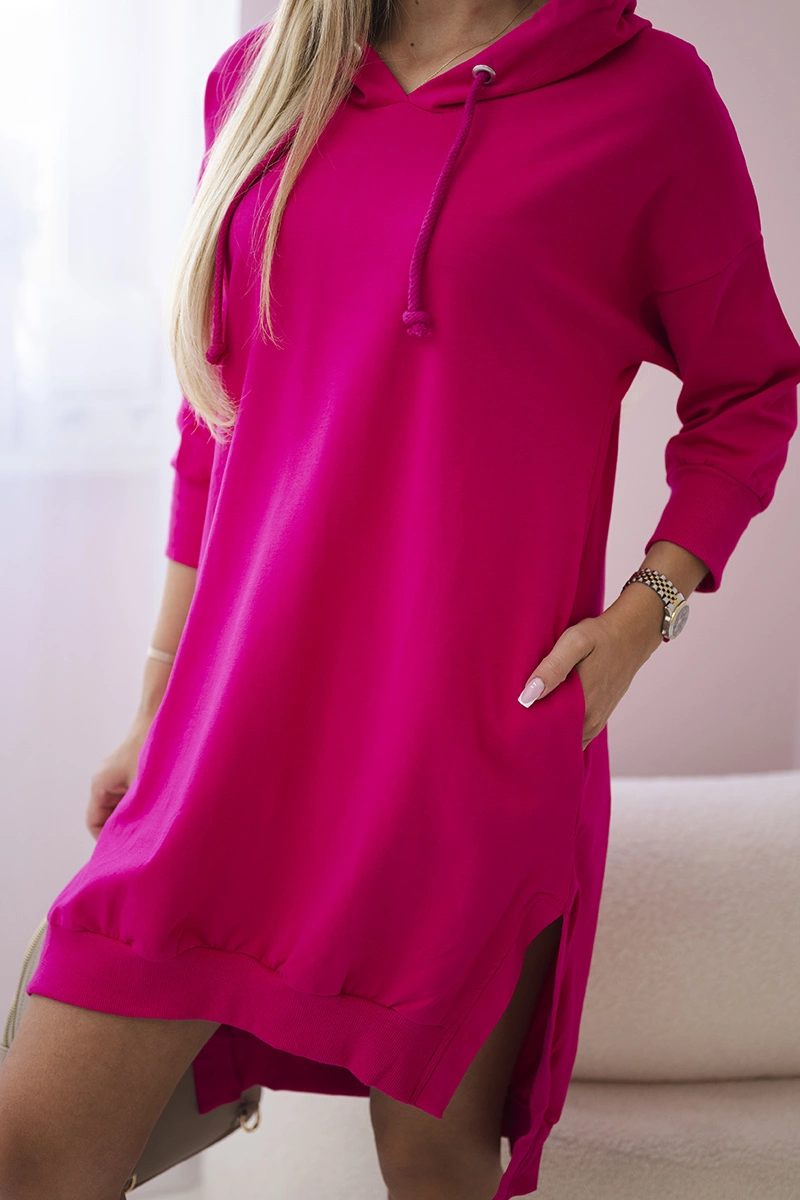Hooded dress with a long back fuchsia