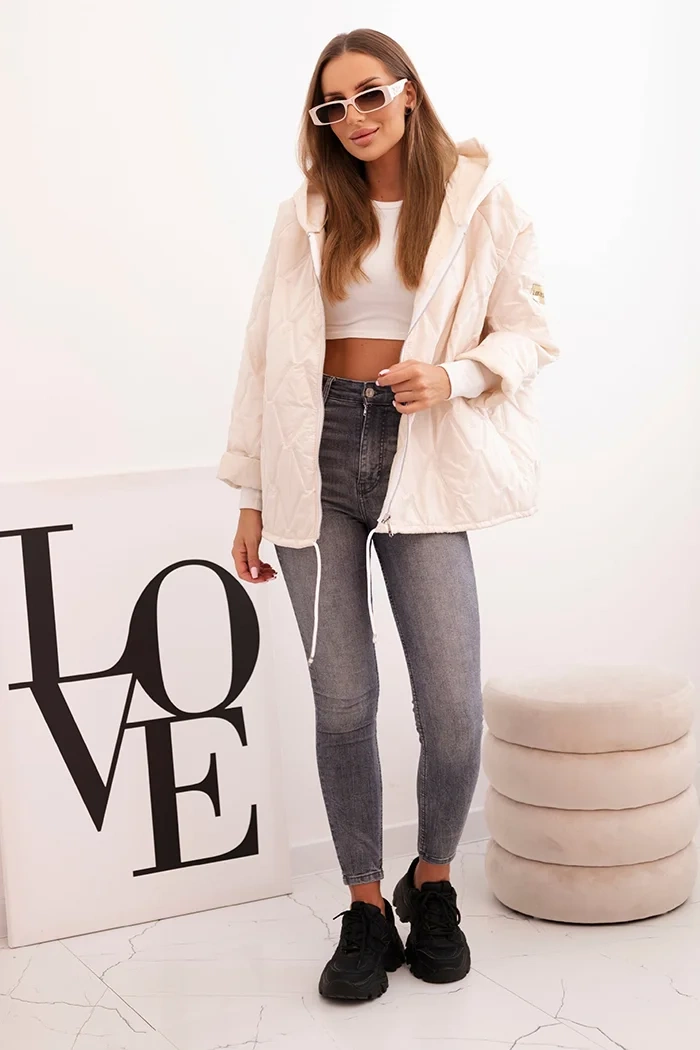 Kesi Włoski Women's quilted jacket with a hood light beige